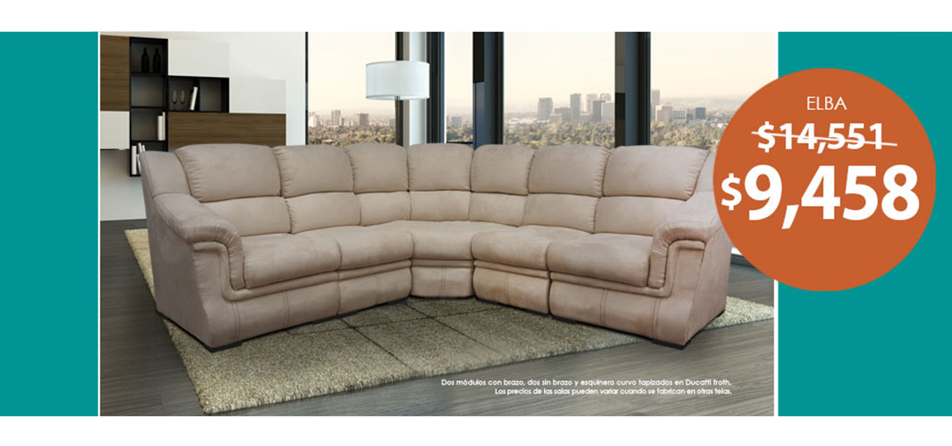 sala modular curva ELBA tapizada en terciopelo Ducatti froth